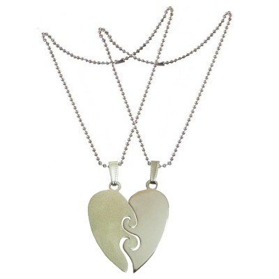 Two Pieces Couple Heart Shape Necklace by Menjewell 